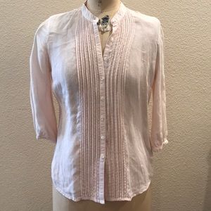 Lucky Brand Tuxedo Front Pale Blush Linen Top S